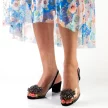 Czarne silikonowe sandały damskie na obcasie z pomponem, transparentne SABATINA 2014-A