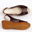 Bordowe skórzane ażurowe POLSKIE sandały damskie na koturnie GREGORS 957