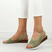 Zielone skórzane sandały damskie na koturnie Potocki 77302