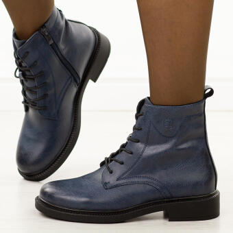 Niebieskie skórzane botki damskie Sergio Leone Bt25172S