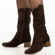 Czekoladowe skórzane Polskie kozaki damskie Deoni D400