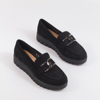 Czarne zamszowe mokasyny damskie na platformie, loafersy SERGIO LEONE MK757