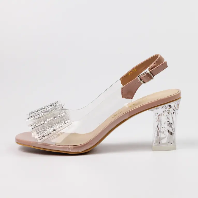 Różowe silikonowe sandały damskie na słupku z kokardą, transparentne DiA MR-K1