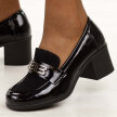 Czarne półbuty damskie na obcasie, mokasyny Potocki 12677