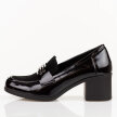 Czarne półbuty damskie na obcasie, mokasyny Potocki 12677