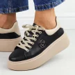 Czarne bkbe skórzane sneakersy damskie na platformie Filippo Dp6058/24