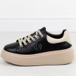 Czarne bkbe skórzane sneakersy damskie na platformie Filippo Dp6058/24