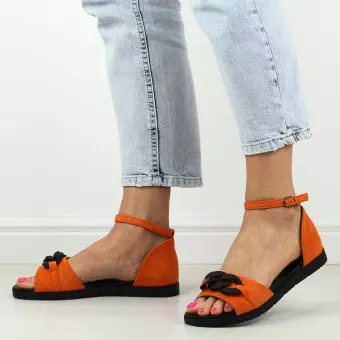 Pomarańczowe płaskie sandały damskie Vinceza 17320