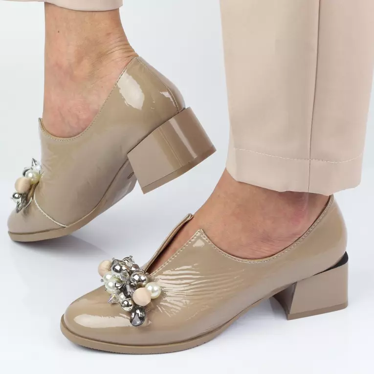 Khaki półbuty damskie na obcasie JEZZI 2130-13