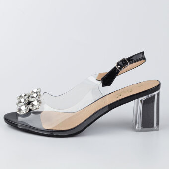 Czarne silikonowe sandały damskie na słupku z kryształami, transparentne DiA 1037-43