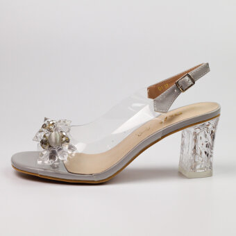 Szare silikonowe sandały damskie na słupku z kryształami, transparentne DiA MR-D1