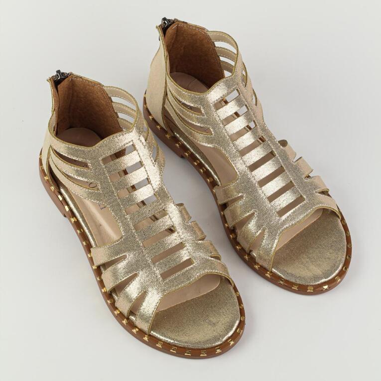 Złote płaskie zabudowane sandały damskie T.SOKOLSKI FD08