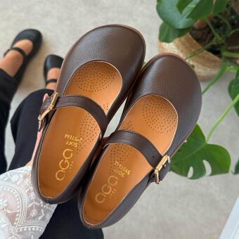 Czekoladowe skórzane Polskie półbuty damskie barefoot Aga 2154
