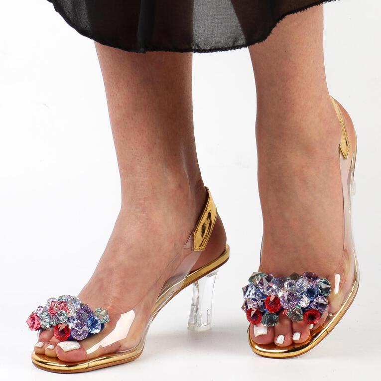 Złote silikonowe sandały damskie na szpilce, transparentne DiA X950