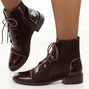 Brązowe skórzane Polskie botki damskie Deoni D086