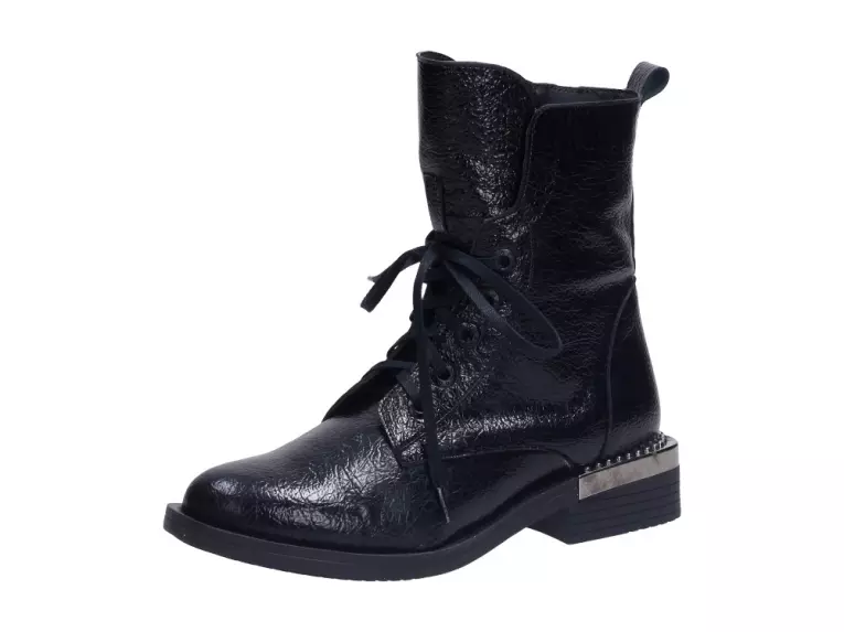 Czarne trapery, botki damskie NAVY DOT 60004