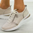 Beżowe skórzane sneakersy damskie na koturnie Cambell 94311