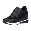 Czarne sneakersy, półbuty damskie na koturnie na rzepy POTOCKI 12118