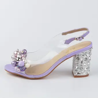 Fioletowe silikonowe sandały damskie na słupku z ozdobą, transparentne DiA 1037-17