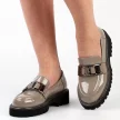 Lakierowane mokasyny damskie, loafersy DiA 523 TAUPE