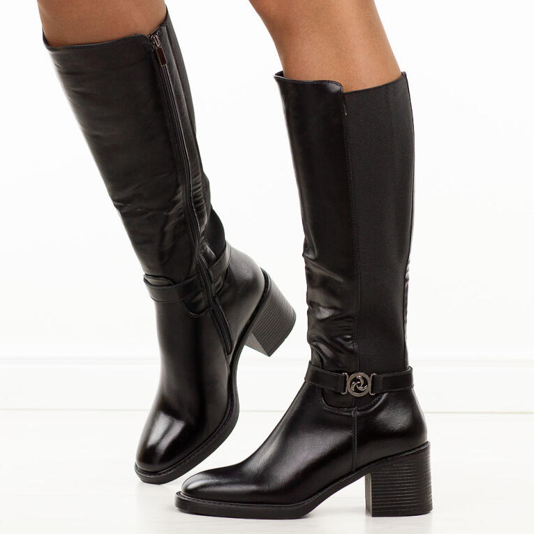 Czarne skórzane kozaki damskie T.Sokolski Z25-222