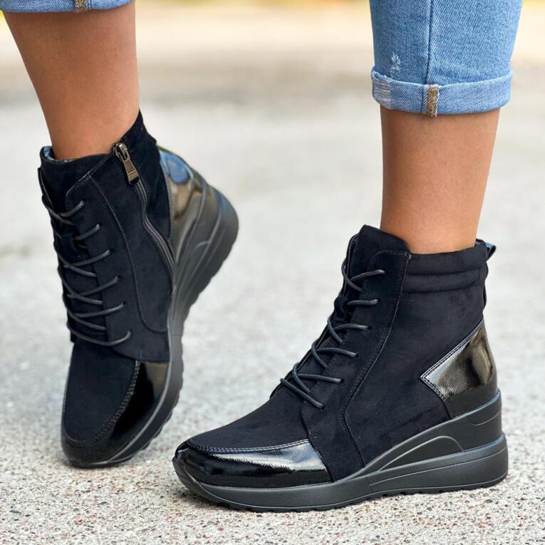 Czarne botki damskie, sneakersy na zimę na koturnie VINCEZA 10833