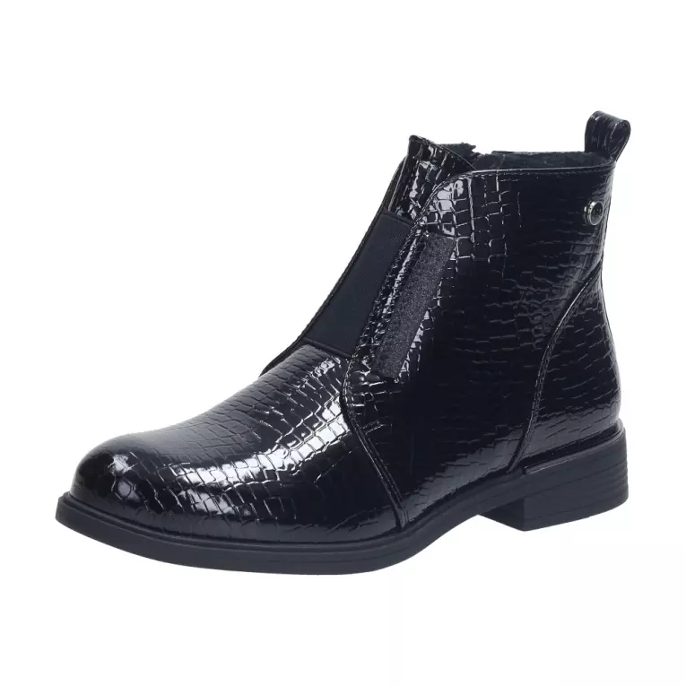 Czarne botki damskie SERGIO LEONE BT400 LAKIER KROKODYL