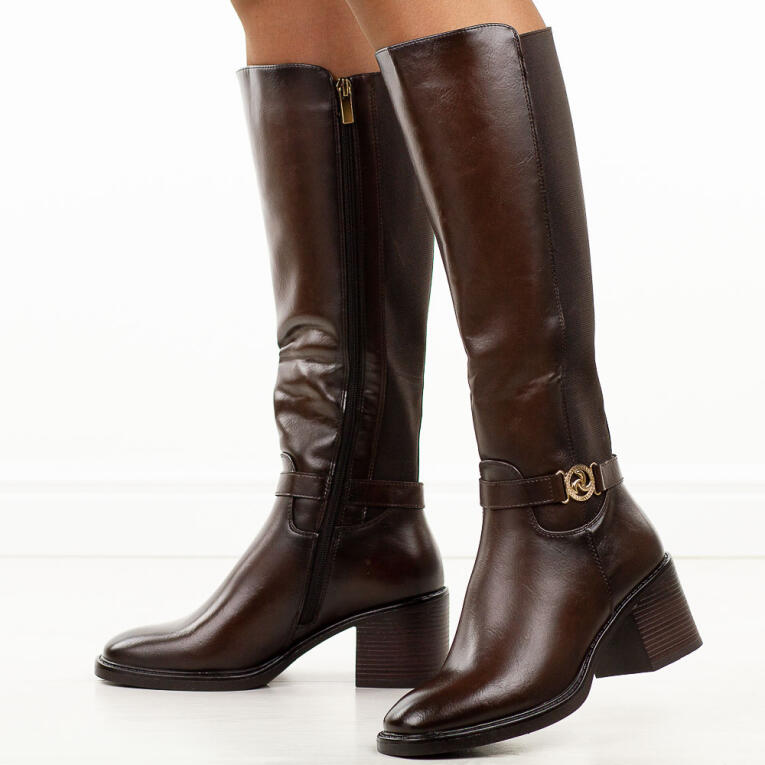 Brązowe skórzane kozaki damskie T.Sokolski Z25-222