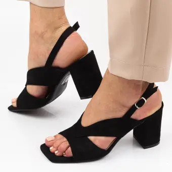 Czarne sandały damskie na słupku VINCEZA 2251