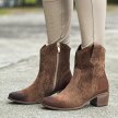 Brązowe skórzane Polskie kowbojki damskie botki zimowe Deoni 3394G