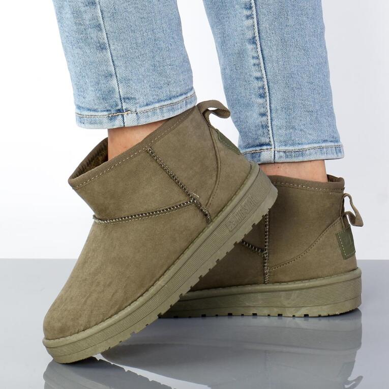 Ciepłe, lekkie botki damskie, niskie śniegowce BIG STAR KK274292 KHAKI