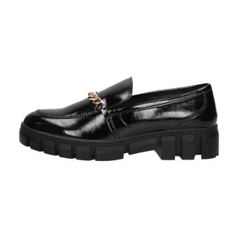 Czarne lakierowane mokasyny damskie na platformie, loafersy Sergio Leone Mk755