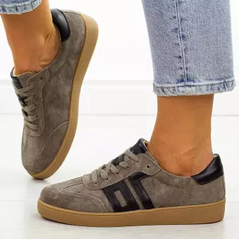Taupe skórzane półbuty damskie Vinceza 79557
