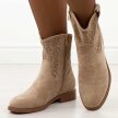Beżowe wiosenne zamszowe ażurowe botki damskie S.Barski 52-530