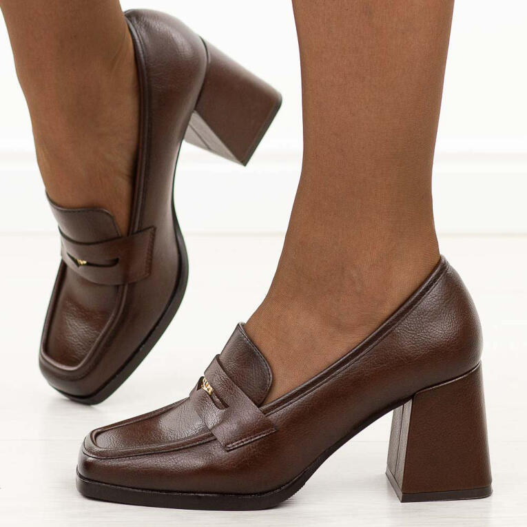 Brązowe mokasyny damskie na słupku Potocki 12710