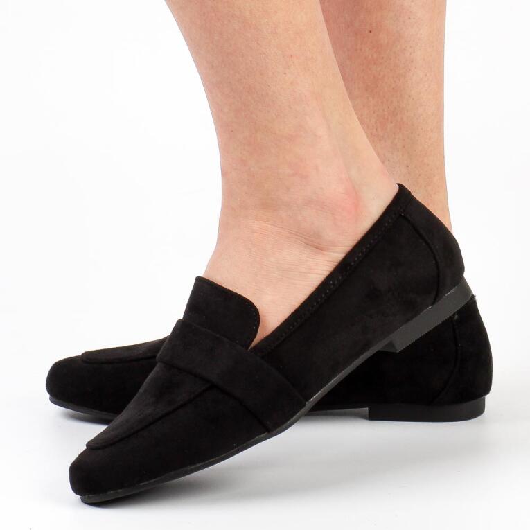 Czarne zamszowe loafersy, mokasyny damskie La.Fi 017B-SU
