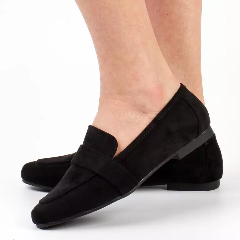 Czarne zamszowe loafersy, mokasyny damskie La.Fi 017B-SU