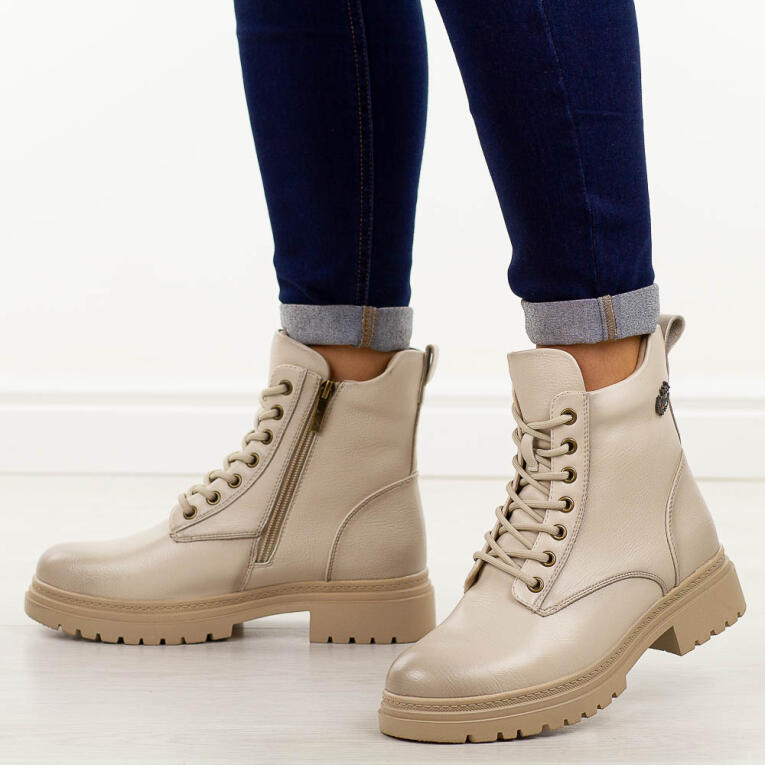 Beżowe botki damskie na traperze Potocki 19324