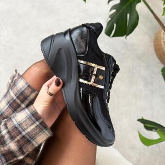 Czarne sneakersy damskie na koturnie Potocki 12744