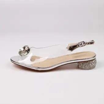 Srebrne silikonowe sandały damskie na obcasie z kryształami, transparentne DiA Mr-hy1