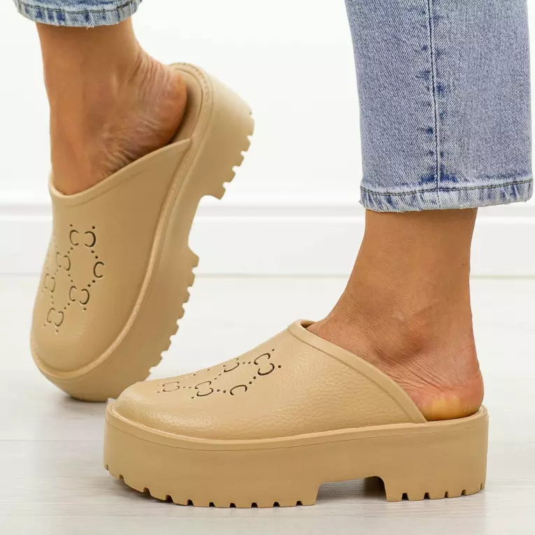 Khaki lekkie piankowe klapki damskie Bj691