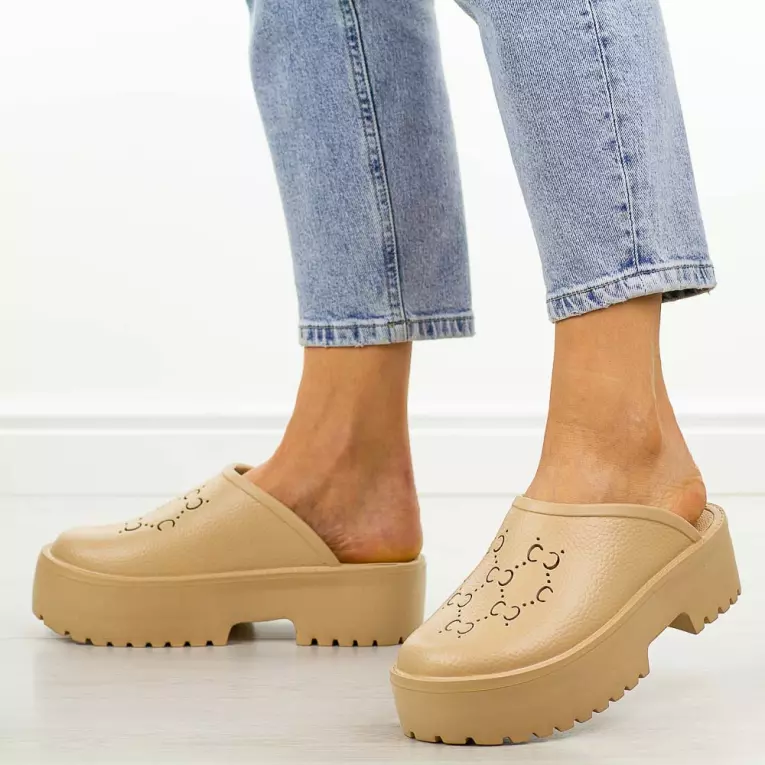 Khaki lekkie piankowe klapki damskie Bj691