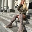 Beżowe skórzane POLSKIE kozaki damskie na traperze SUZANA 4047K GRUBY SPÓD