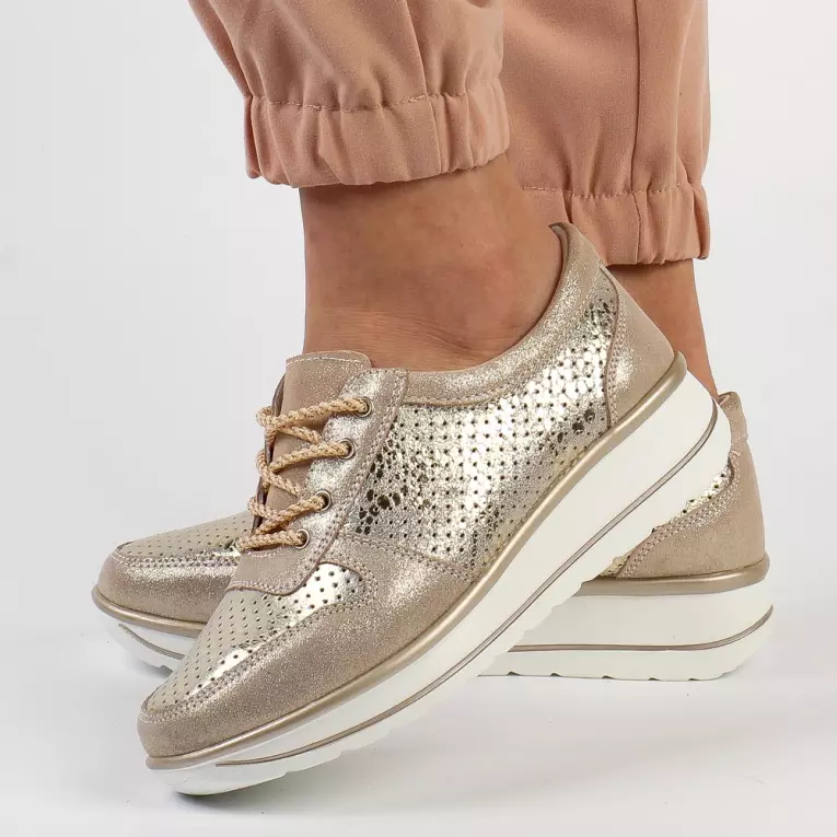 Złote skórzane sneakersy damskie S.BARSKI 22246