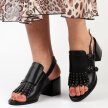 Czarne skórzane sandały damskie na obcasie La.Fi 052W-QN