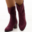 Bordowe zamszowe ażurowe botki damskie na obcasie M.Daszyński 2337-12