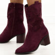 Bordowe zamszowe ażurowe botki damskie na obcasie M.Daszyński 2337-12