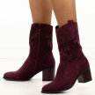 Bordowe zamszowe ażurowe botki damskie na obcasie M.Daszyński 2337-12