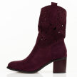 Bordowe zamszowe ażurowe botki damskie na obcasie M.Daszyński 2337-12