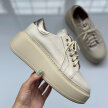 Beżowe skórzane POLSKIE sneakersy damskie na platformie DEONI D161